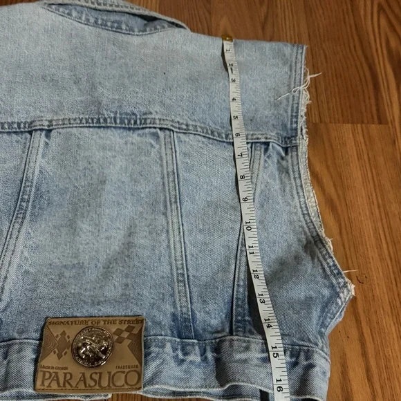 Vintage Parasuco Women’s Light Blue Denim Vest Patch Logo Y2k Biker Grunge 80’s